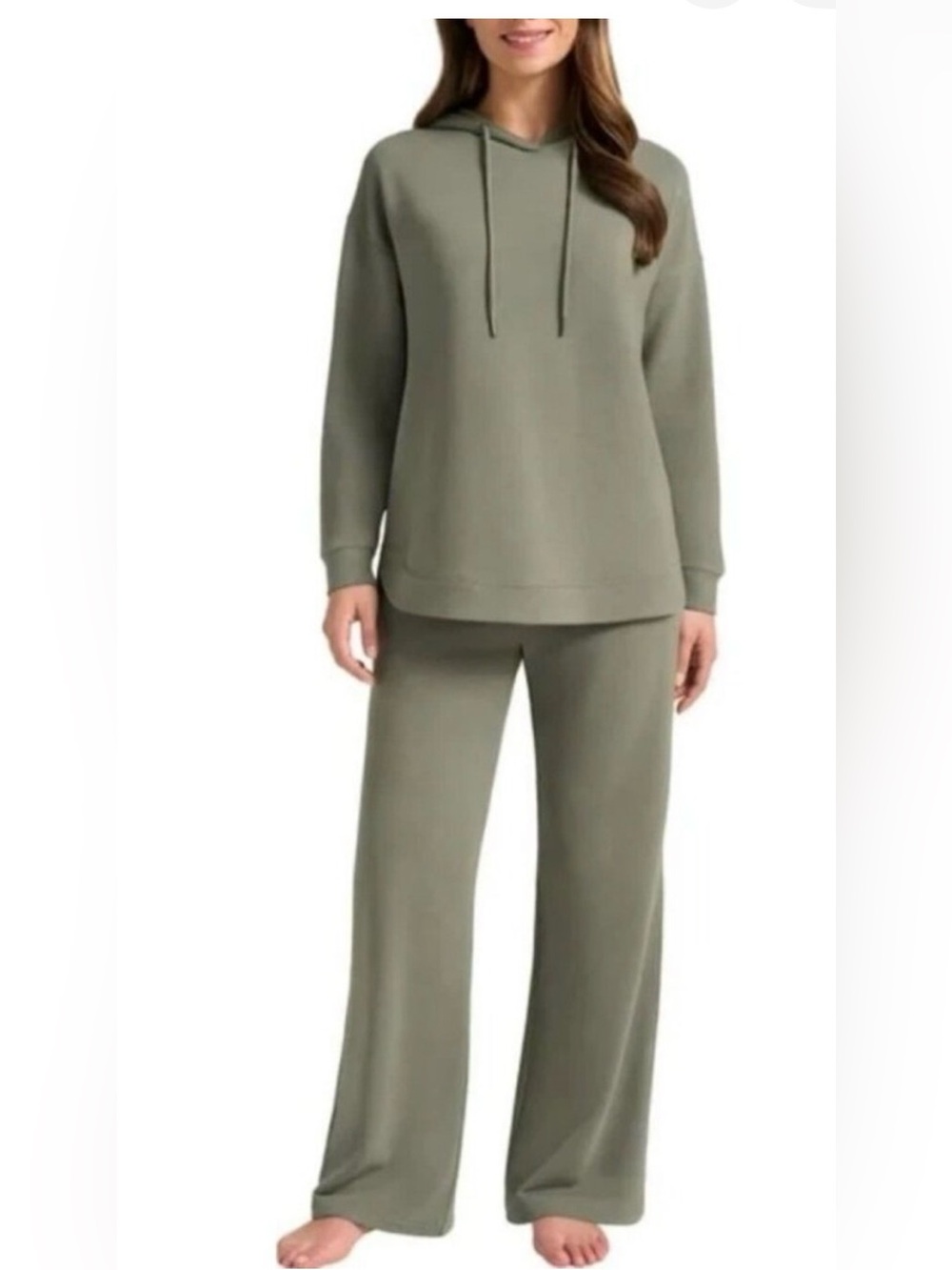 Women's Olive Green Lounge Hoodie and Wide-Leg Pant Set NWOT